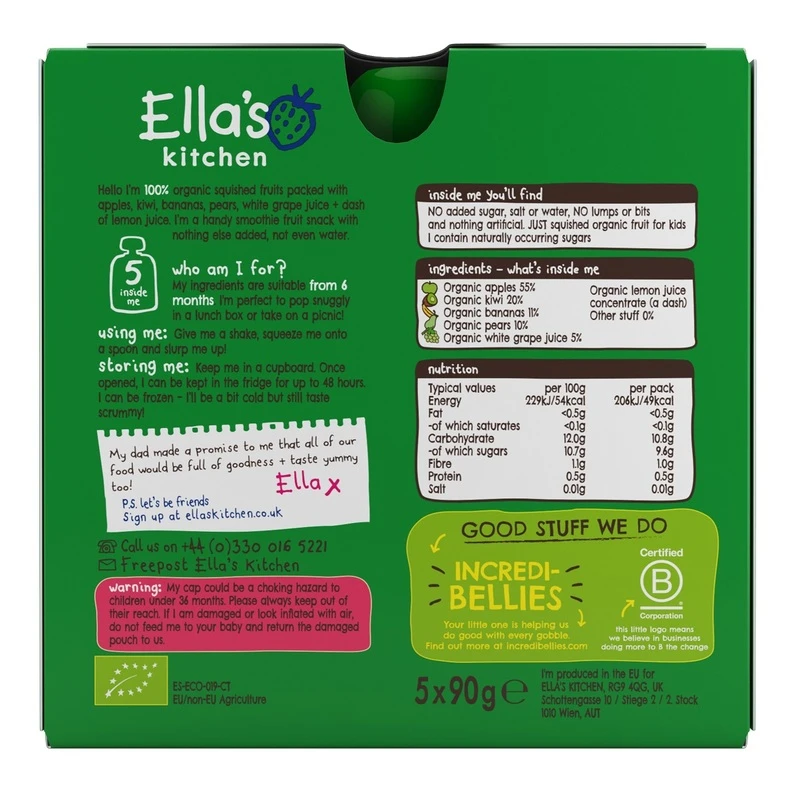 Ella's Kitchen The Green One Smoothie 90g X 5 Packs - Image 2