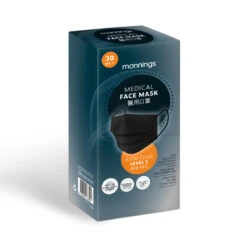 Mannings 3 Ply Medical Face Mask Level 3 (Individually Wrapped) Black (17.5cm X 9.5cm) 30pcs