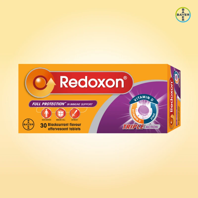 Redoxon Triple Action Effervescent Blackcurrant Vitamin C+D+Zinc 30 Tablets - Image 2